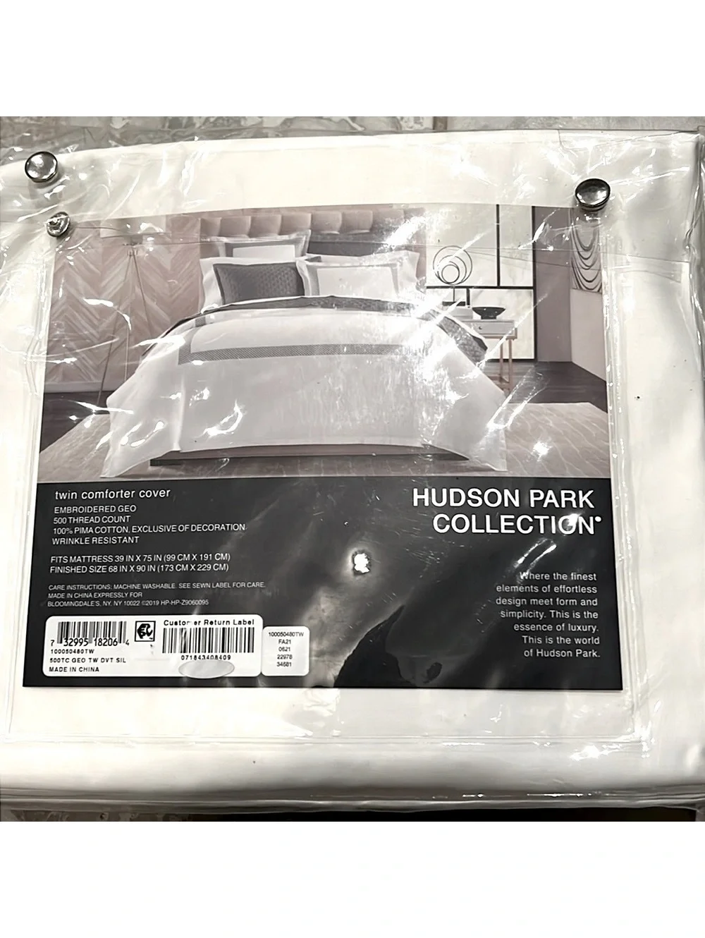 Hudson Park Collection 500TC Embroidered Geo Duvet Cover Twin Pima Cotton $340